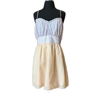 Blue Blush Sherbet Stripes Mini Seersucker Dress Purple Yellow Sz L Milkmaid